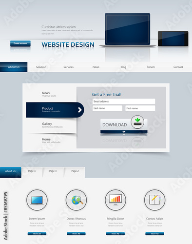 Website Template Design in Eps 10 Vector