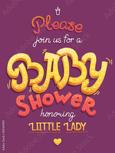 Baby shower card invitation. Typography greeting card little baby girl.