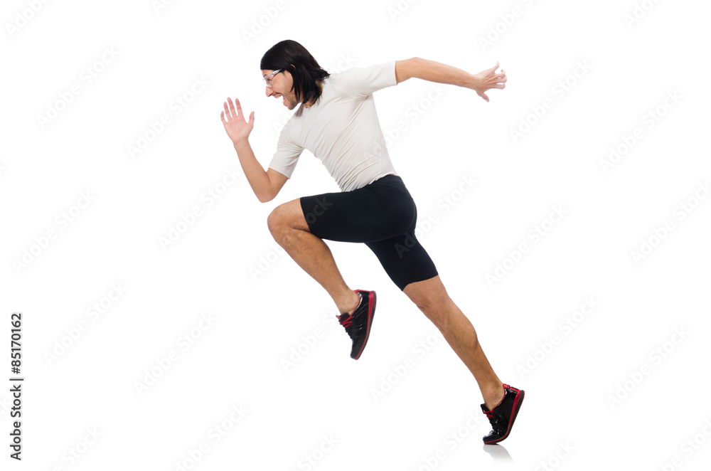 Man exercising isolated on white