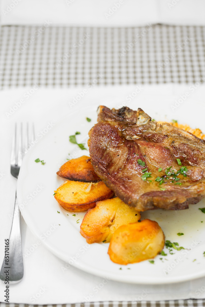 Lunch/Tasty grilled pork steak with roasted potato Lunch/Tasty grilled pork steak with roasted potato