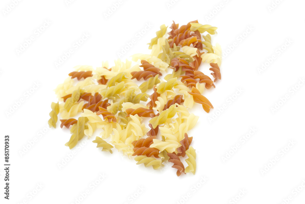 colored pasta on white background
