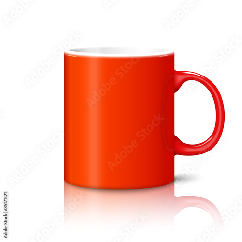 Blank bright red photo realistic cup isolated on white