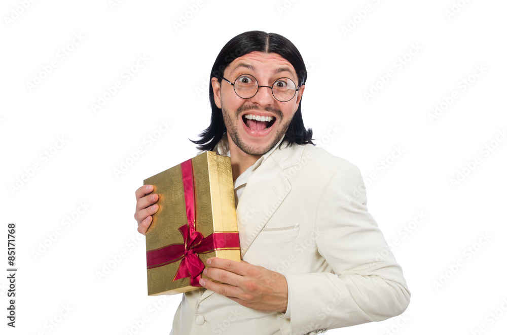 Man with giftbox isolated on white Man with giftbox isolated on white