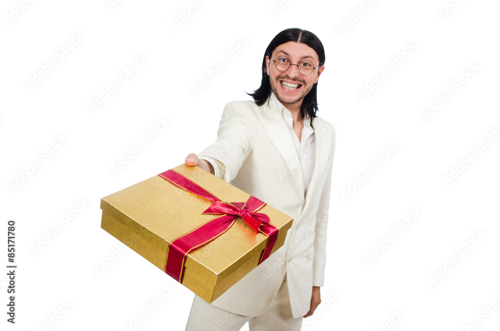 Man with giftbox isolated on white Man with giftbox isolated on white