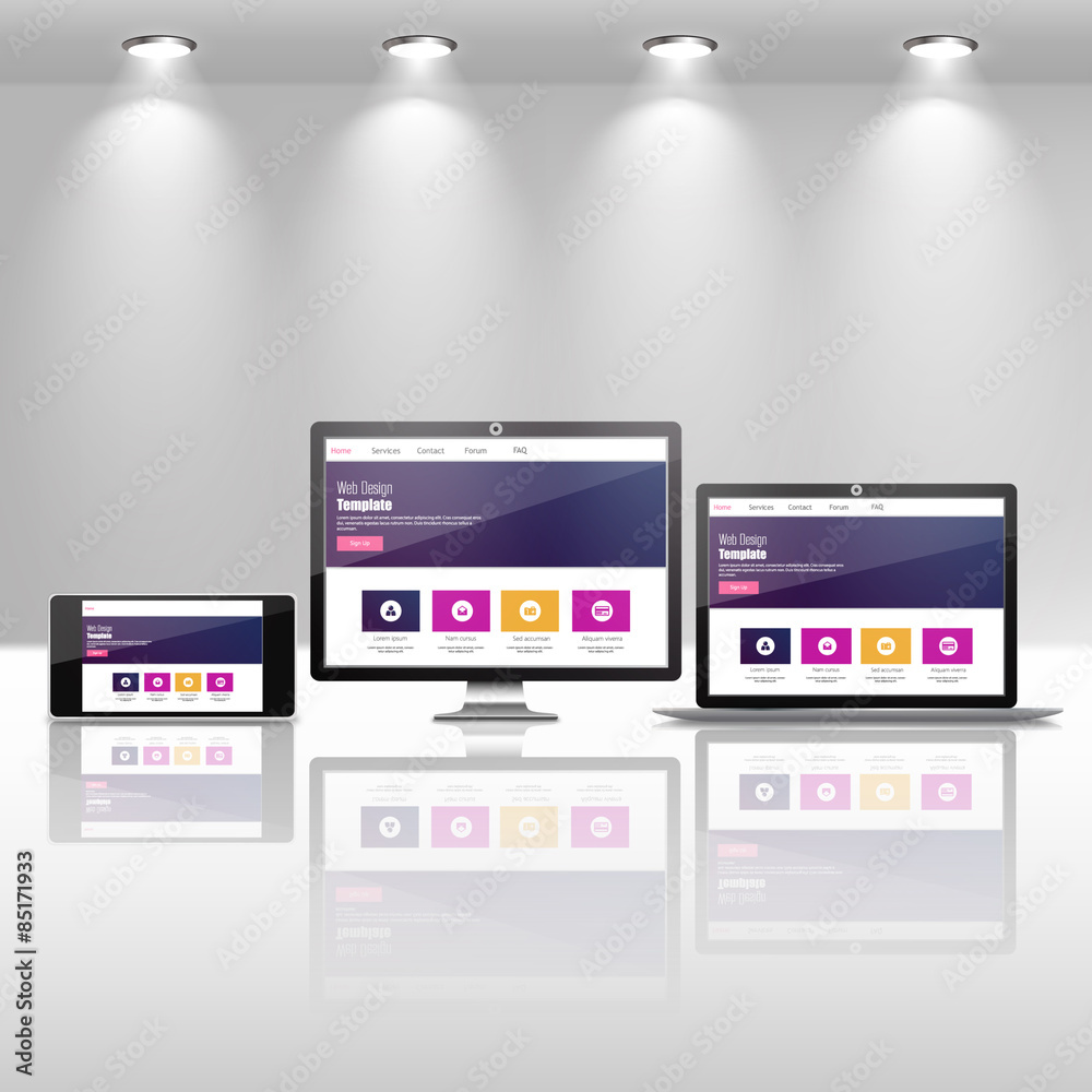 Fully responsive web design in electronic devices vector eps10