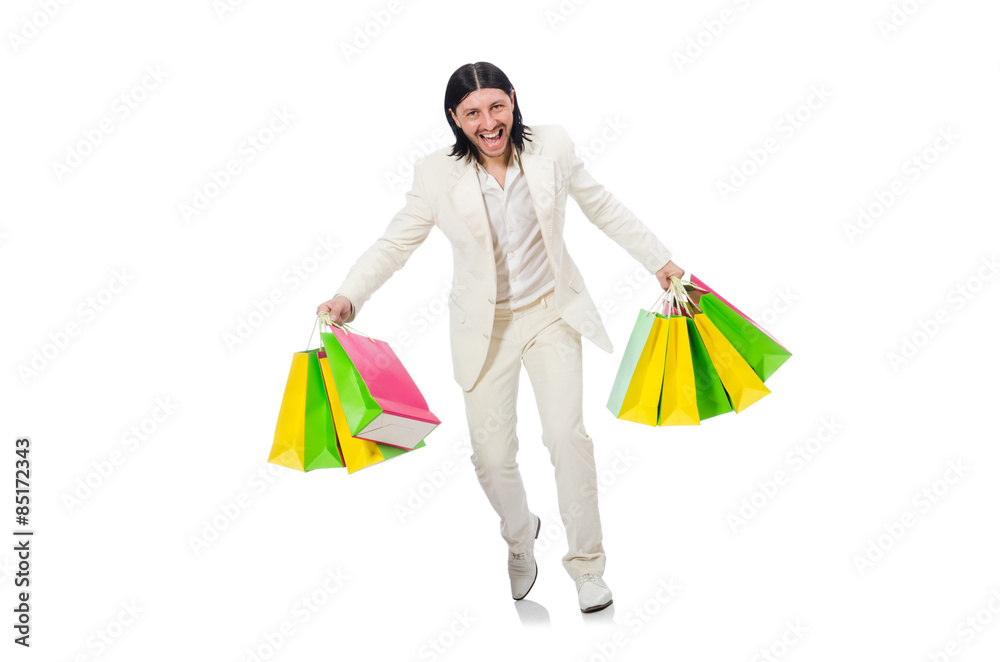 Man with shopping bags isolated on white Man with shopping bags isolated on white