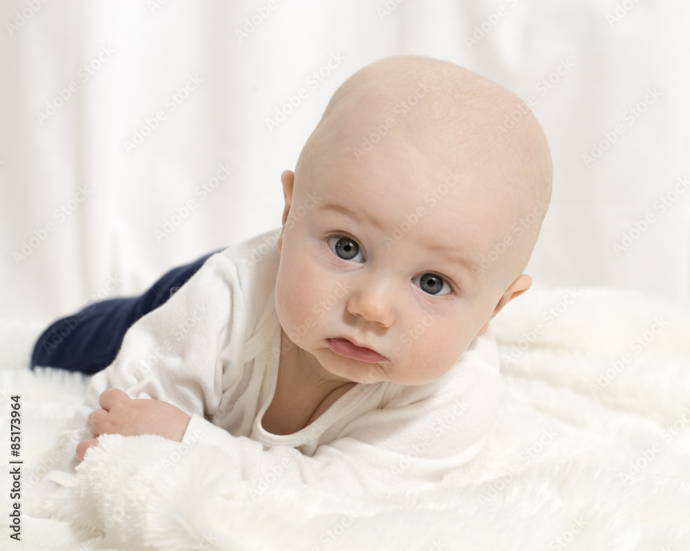 Beautiful Baby Boy with White Background & Blanket in Studio Beautiful Baby Boy with White Background & Blanket in Studio