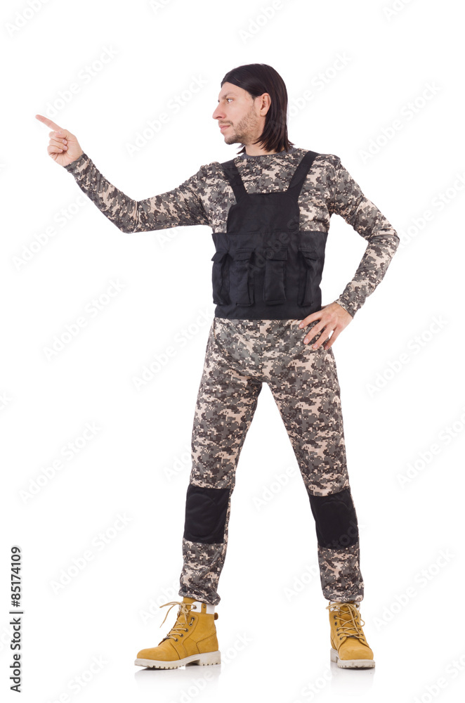 Young man in military uniform isolated on white Young man in military uniform isolated on white