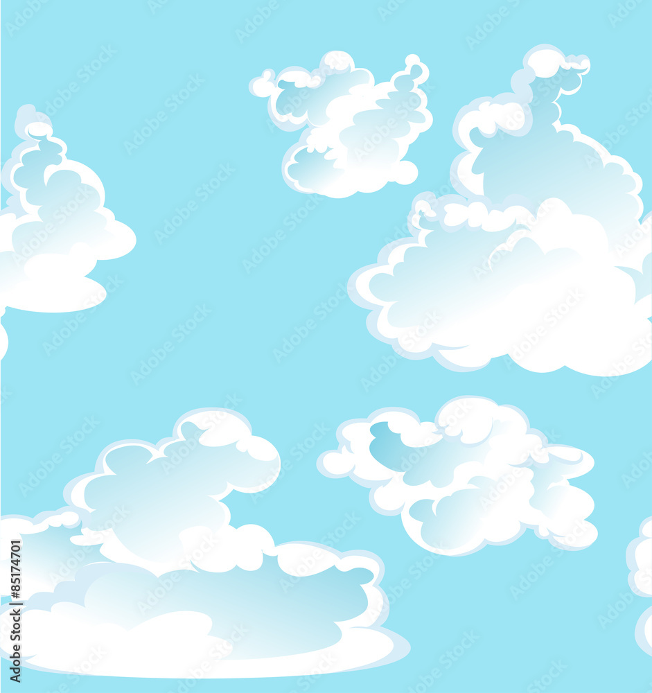 Blue vector seamless pattern of clouds