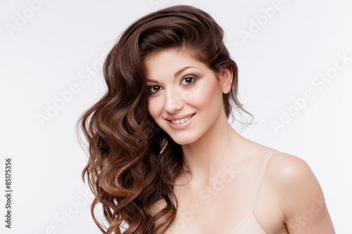 Beautiful Woman with curly brown hair