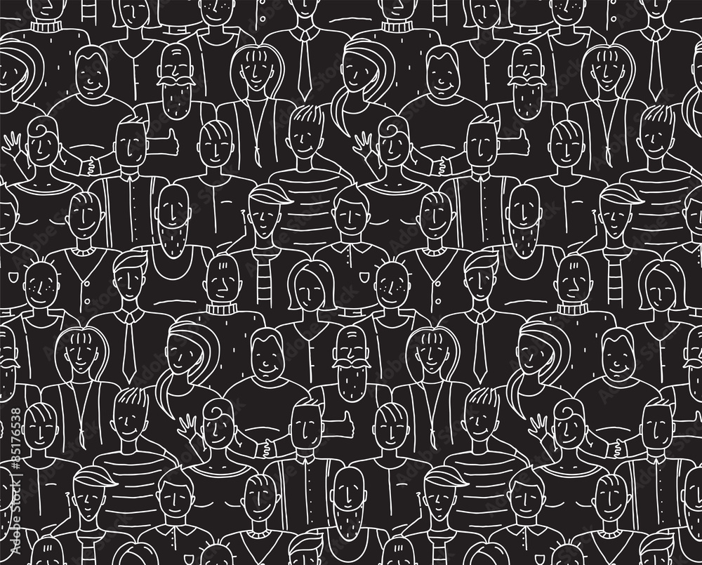 Black and White People Seamless Background Pattern