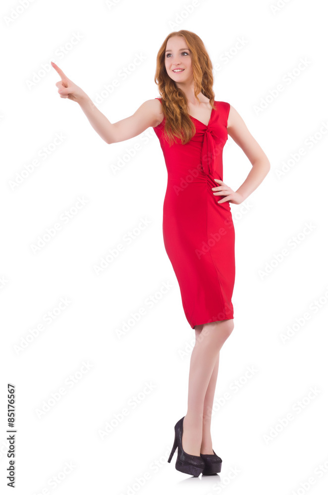 Pretty young girl in red dress isolated on white Pretty young girl in red dress isolated on white