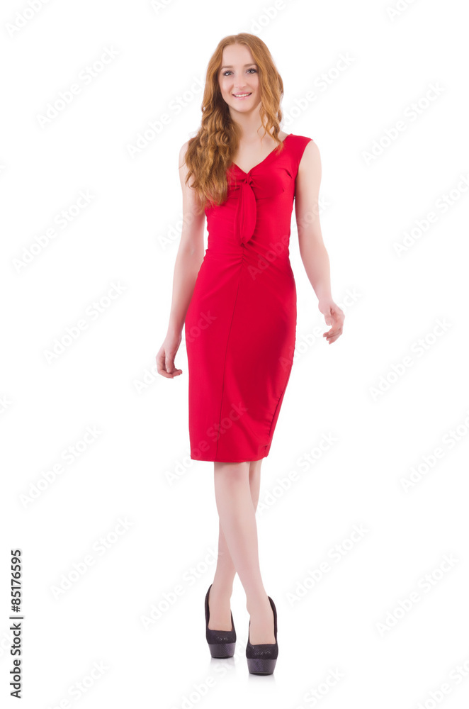 Pretty young girl in red dress isolated on white Pretty young girl in red dress isolated on white