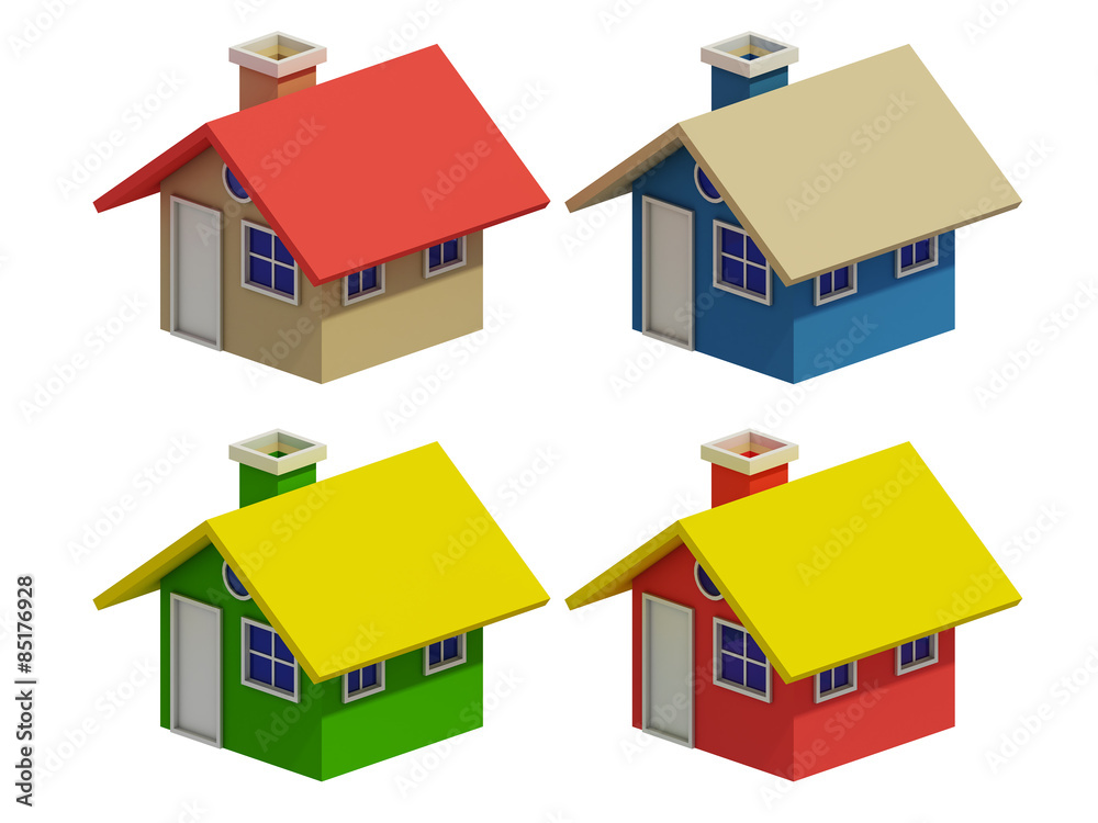 set of four houses with color changes