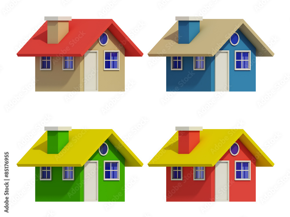 set of four houses with color changes set of four houses with color changes