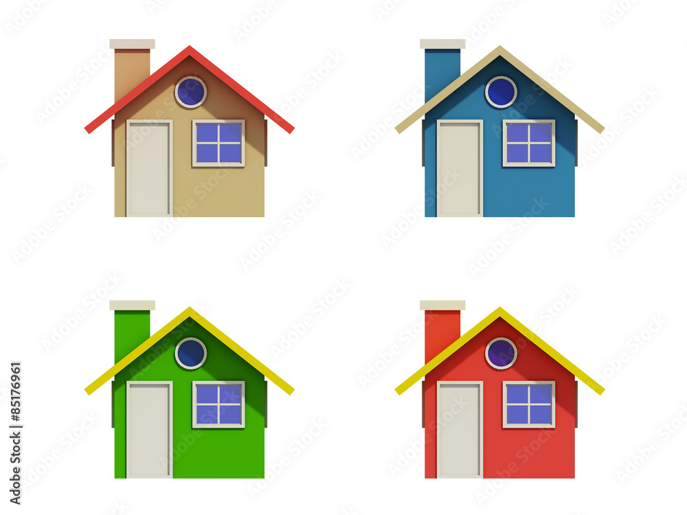 set of four houses with color changes set of four houses with color changes