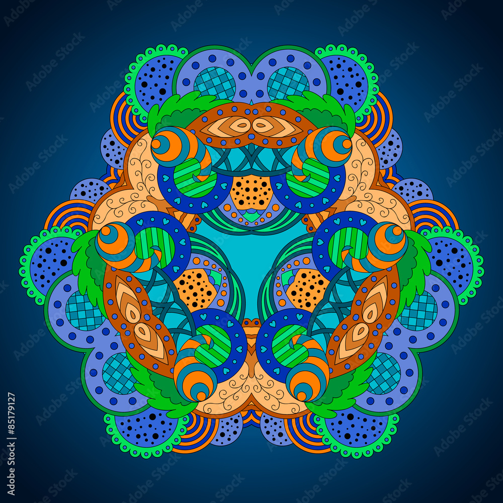 Orange and turquoise mandala on dark background. Orange and turquoise mandala on dark background.
