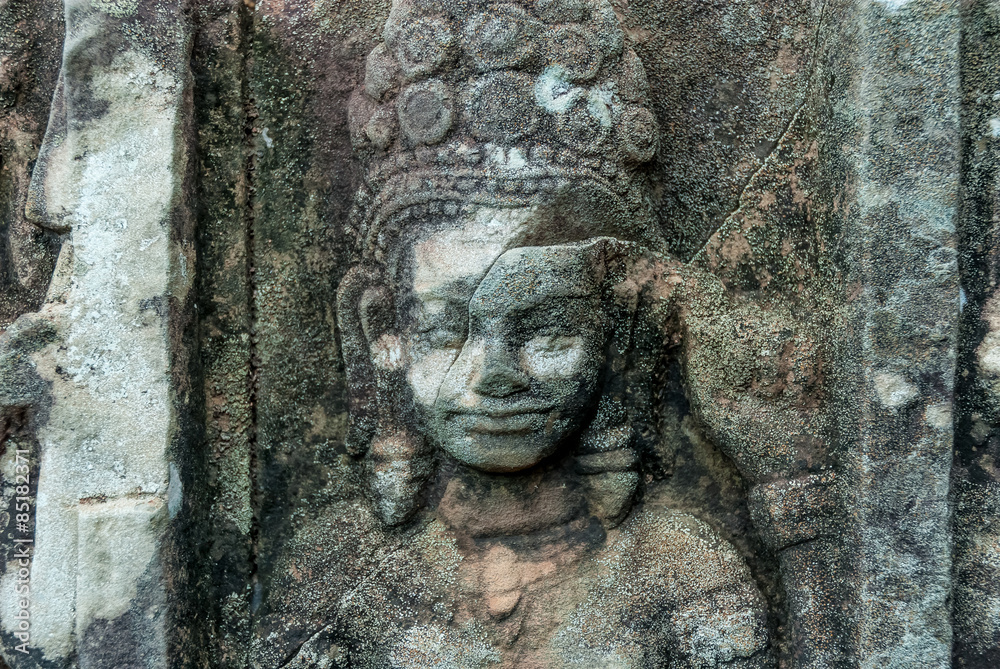 bas-reliefs of the terrace  of the elephants in the archaeological angkor thom place in siam reap cambodia