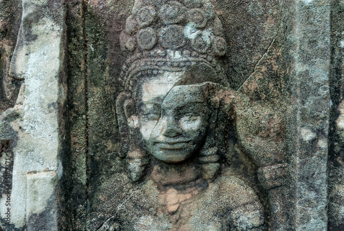 bas-reliefs of the terrace  of the elephants in the archaeological angkor thom place in siam reap cambodia © ahau1969