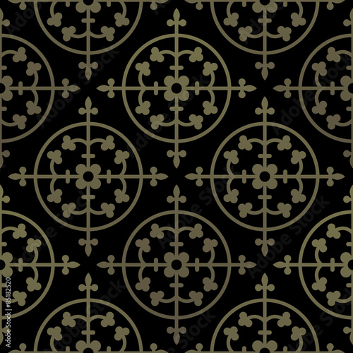 Golden gothic seamless pattern. Geometrical royal elements in a medieval style. Ornament for a tiles and mosaics. Vector illustration