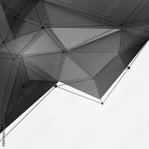 Abstract 3d vector technology grey shape with wireframe structure background. Vector digital background for web  applications  business. Abstract vector wallpaper. Science abstract vector background