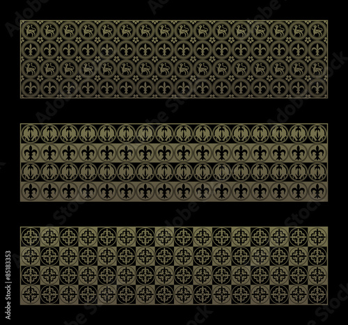Gold pattern with royal elements in a gothic style. Ornament for a tiles and mosaics. Vector background.