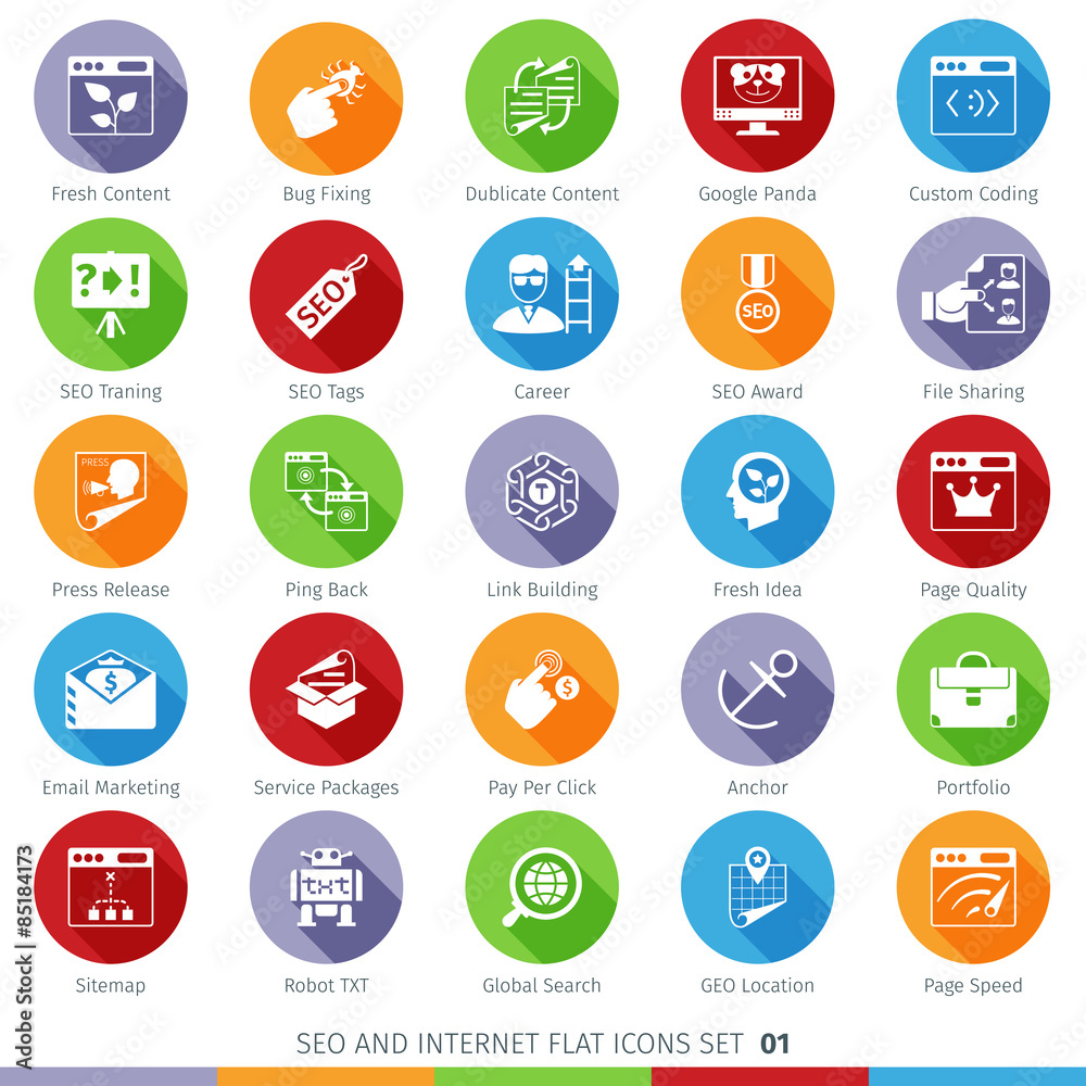 SEO Internet And Development Long Shadow Flat Icon Set 01 SEO Internet And Development Long Shadow Flat Icon Set 01