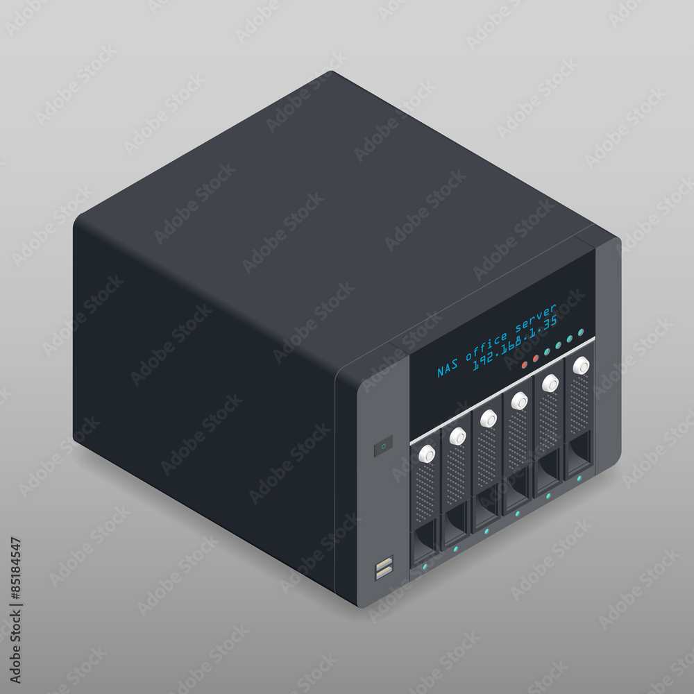 Obraz premium Network attached storage isometric detailed device