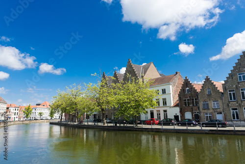 Classic view of channels of Bruges. Belgium