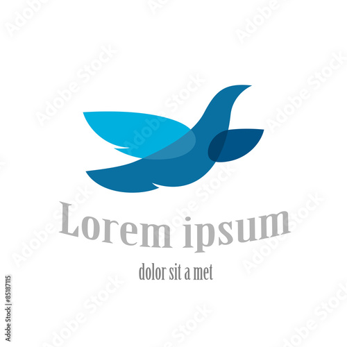 Flying bird logo template. Blue dove symbol. Transparency are fl