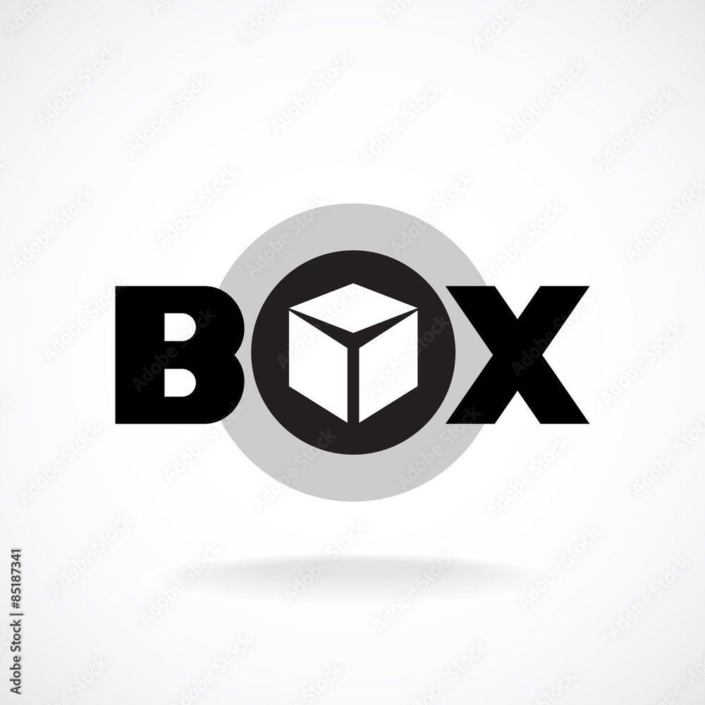 Box word sign with simple image of a box. Box word sign with simple image of a box.