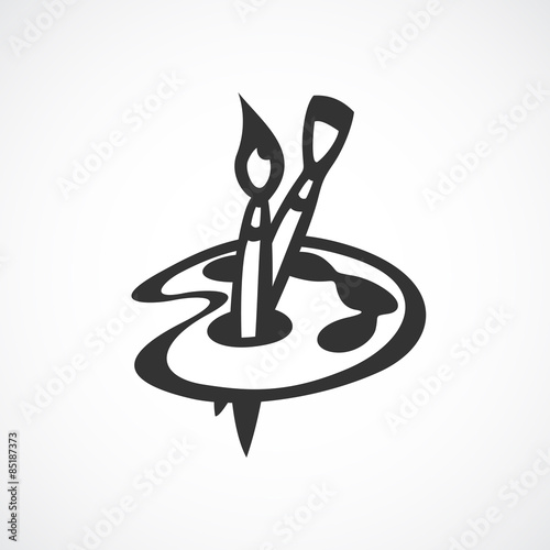 Brushes and palette set. Black symbol.