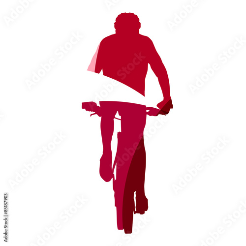 Abstract red mountain biker geometric silhouette