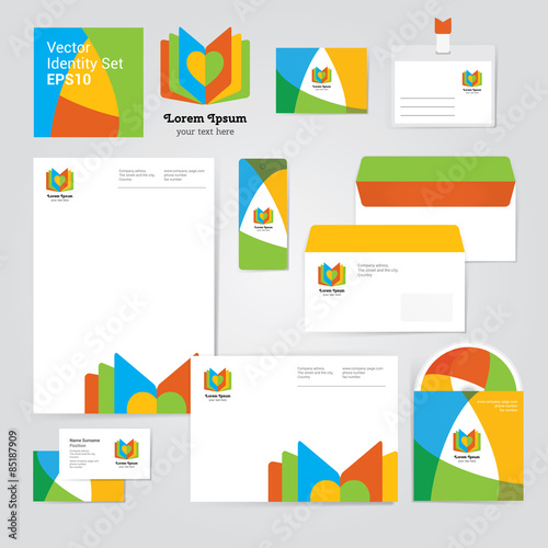 Identity corporative set design template in hot yellow, red and orange colors on white background.