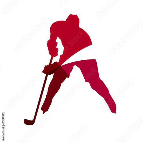 Abstract red ice hockey player geometric silhouette