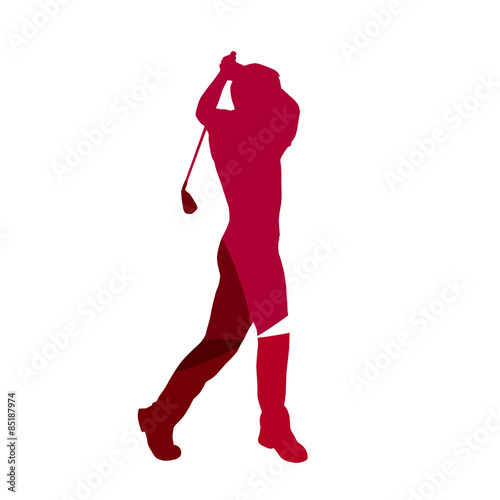 Abstract red golf player geometric silhouette