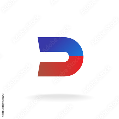 D letter logo template. Blue and red colors magnet concept.