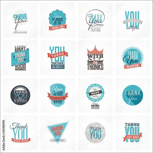 Collection of 16 vintage Thank You card designs. Well structured vector file with each card template on separate layer.