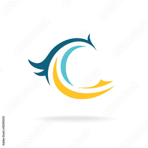 Bird silhouette logo template. C letter.