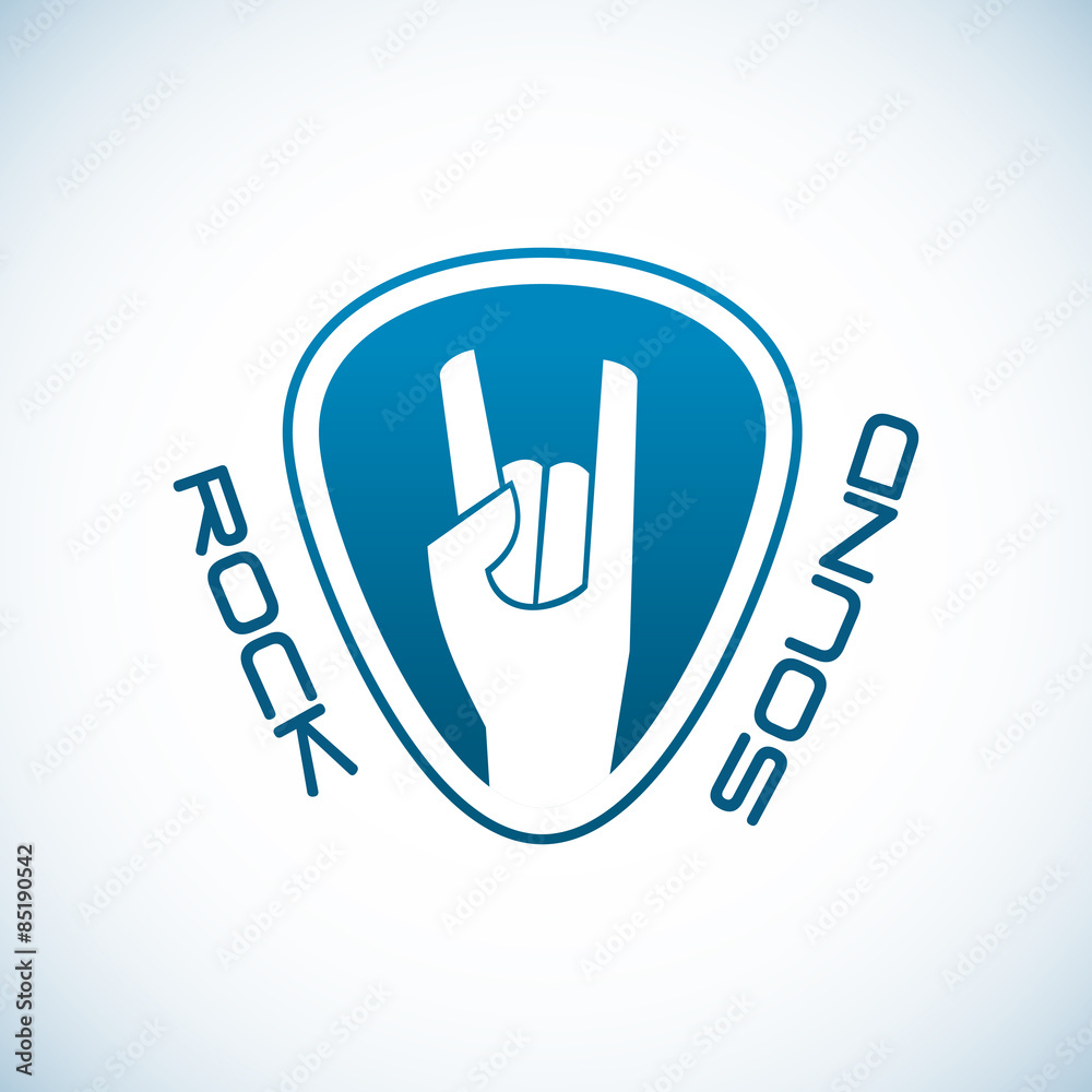 Rock hand logo template with plectrum shape background Rock hand logo template with plectrum shape background