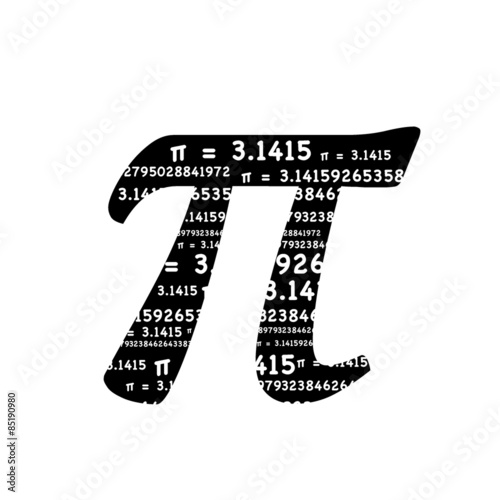 Pi symbol math graphic typography in black and white. 3.1415 is a repeated pattern inside the typographic mathematics symbol.