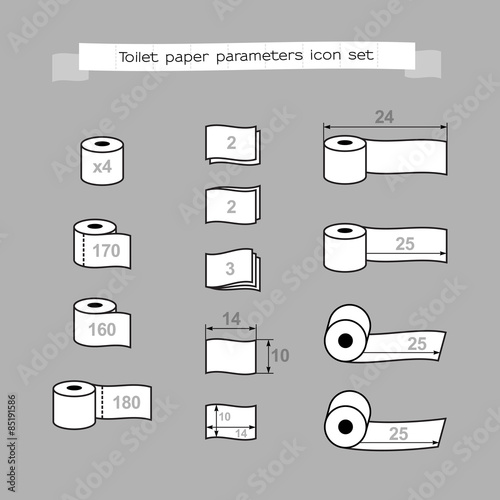 Toilet paper parameters icon set. Pack symbols.
