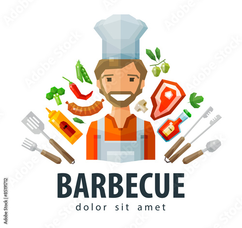barbecue, grill vector logo design template. fresh food, chef or