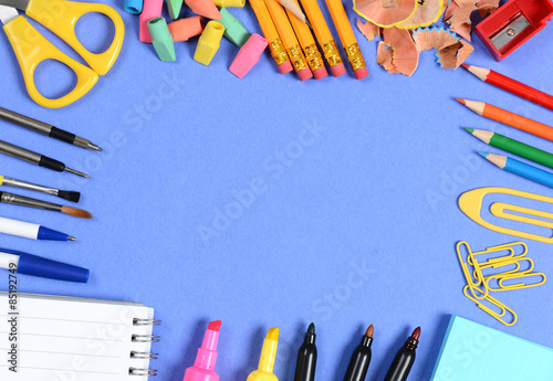 School Supplies on Blue