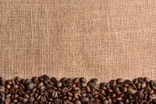 Coffee Beans on Burlap Surface