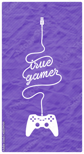 Gamepad with Cable in the Shape of a Text Message on Textured Paper Background