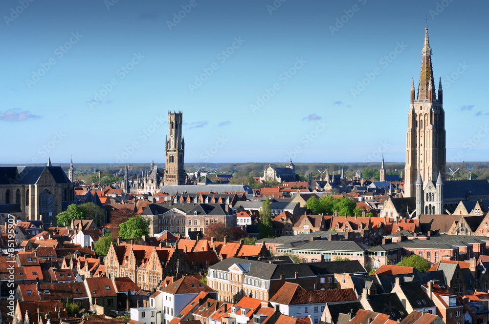 Naklejka premium Panorama z lotu ptaka Brugii (Brugge), Belgia