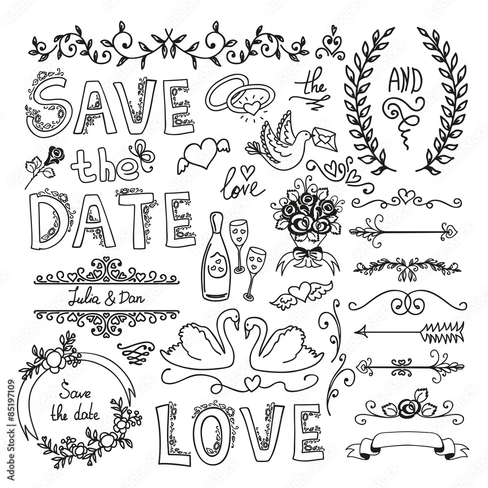 Set of wedding decorative elements Set of wedding decorative elements