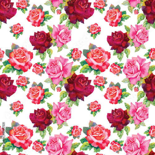 Seamless floral pattern with watercolor flowers and butterflies