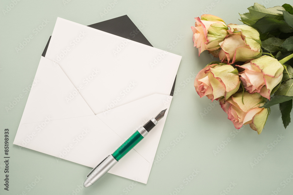 Flowers, envelope and pen
Flowers, envelope and pen